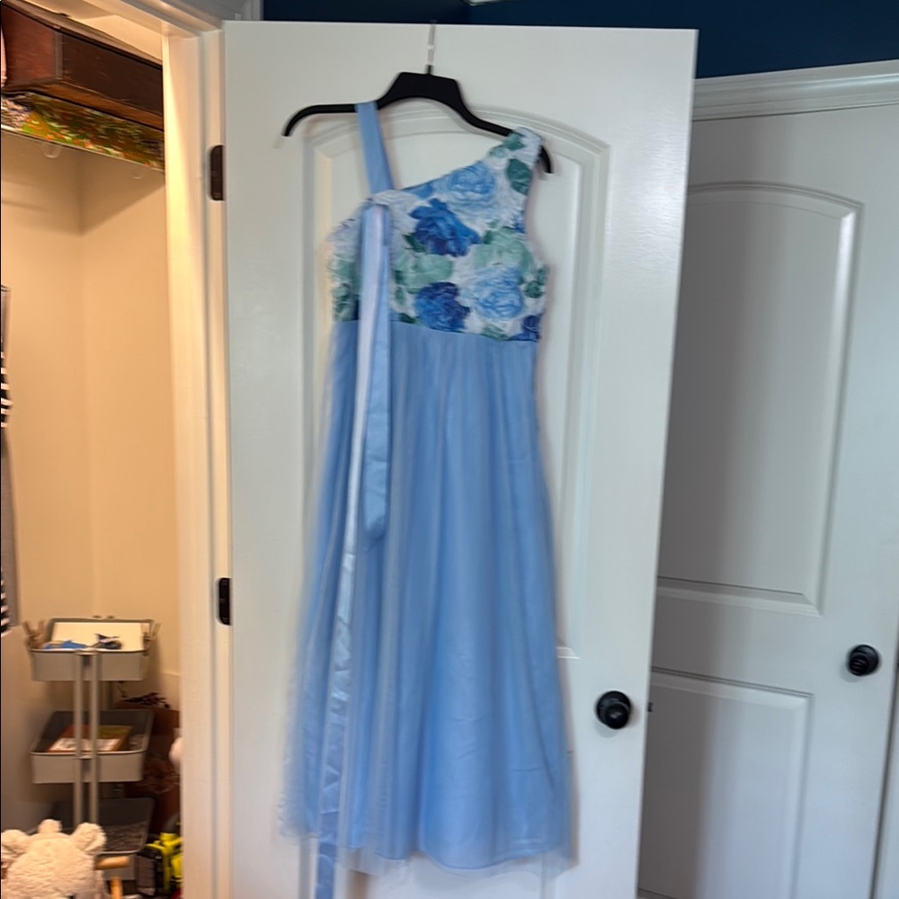 Embellished Blue One Shoulder Sundress for Weddings